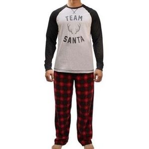 Mens Christmas Pajamas Small Team Santa 2 Pc Long Sleeve Shirt & Fleece Pants